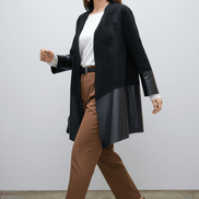 Cardigan negru elegant din piele ecologică - OK Lux. All rights reserved. - Cardigans - BLACK - 