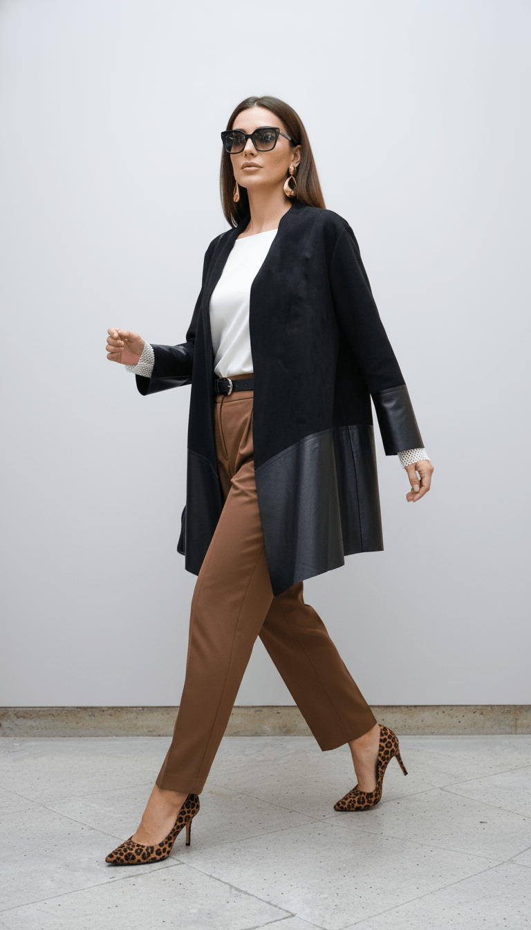 Cardigan negru elegant din piele ecologică - OK Lux. All rights reserved. - Cardigans - BLACK - 