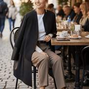 Cardigan negru elegant din piele ecologică - OK Lux. All rights reserved. - Cardigans - BLACK - 