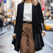 Cardigan negru elegant din piele ecologică - OK Lux. All rights reserved. - Cardigans - BLACK - 