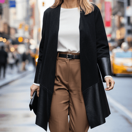 Cardigan negru elegant din piele ecologică - OK Lux. All rights reserved. - Cardigans - BLACK - 