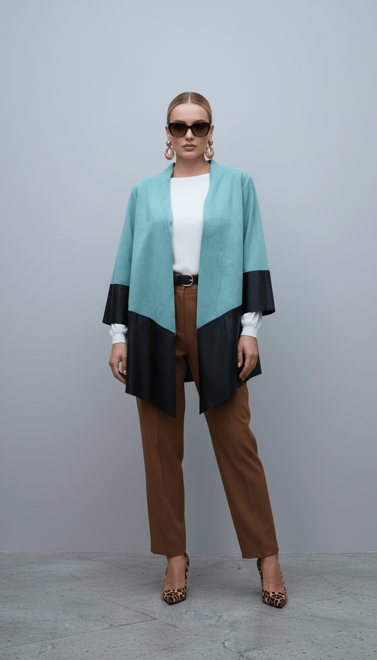 Cardigan turcoaz din piele ecologică fluidă - OK Lux. All rights reserved. - Cardigans - TURQUOISE - 