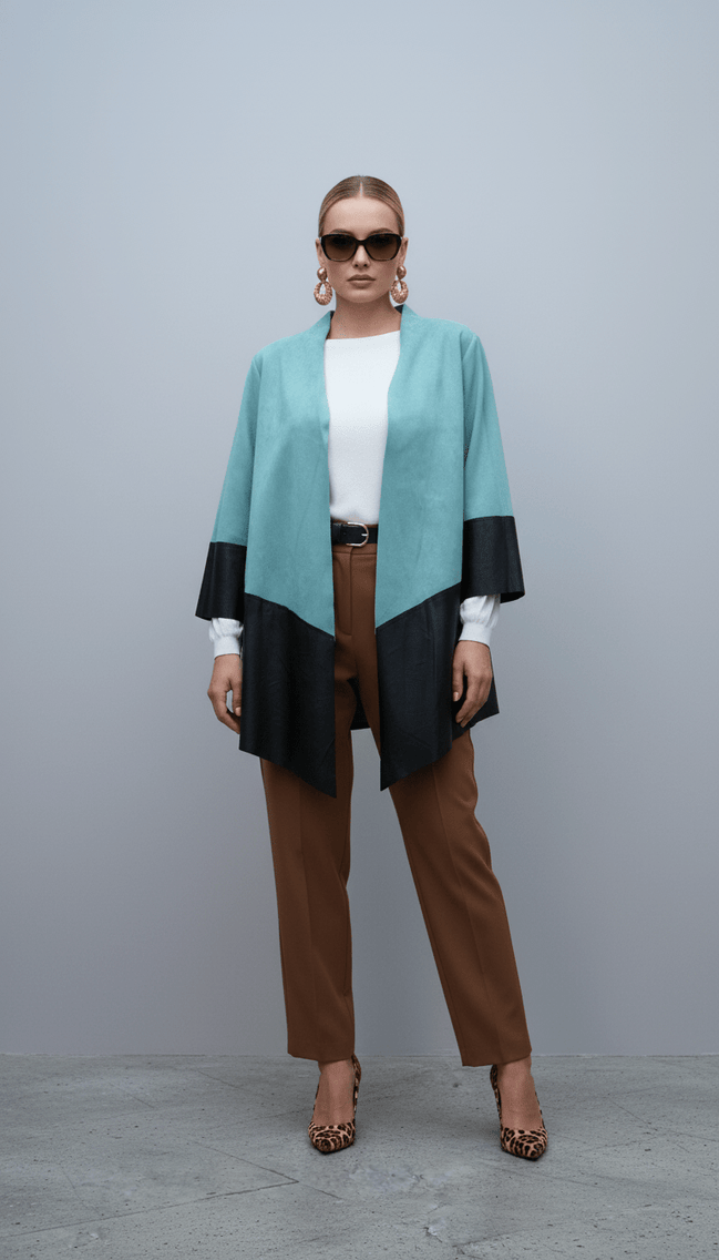 Cardigan turcoaz din piele ecologică fluidă - OK Lux. All rights reserved. - Cardigans - TURQUOISE - 