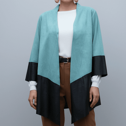 Cardigan turcoaz din piele ecologică fluidă - OK Lux. All rights reserved. - Cardigans - TURQUOISE - 