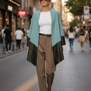 Cardigan turcoaz din piele ecologică fluidă - OK Lux. All rights reserved. - Cardigans - TURQUOISE - 