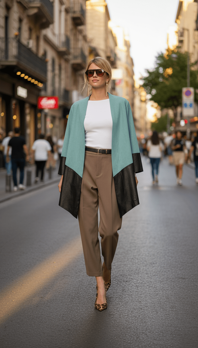 Cardigan turcoaz din piele ecologică fluidă - OK Lux. All rights reserved. - Cardigans - TURQUOISE - 