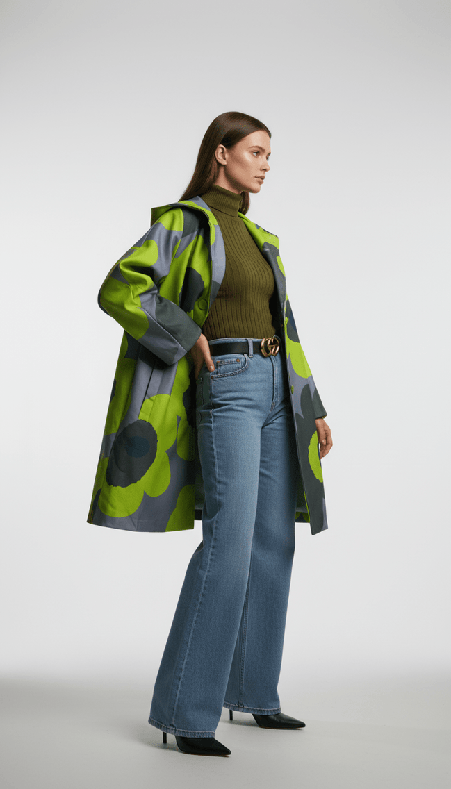 Cardigan verde fluid cu imprimeu floral - OK Lux. All rights reserved. - Cardigans - GREEN - 