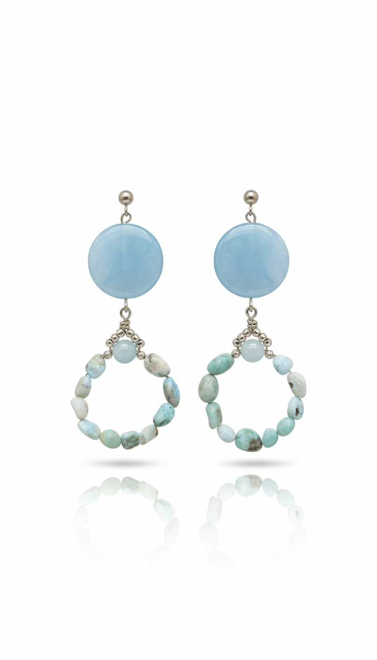 Cercei acvamarin 20 mm si larimar 4 mm - OK Lux. All rights reserved. - Earrings - 8CM - 