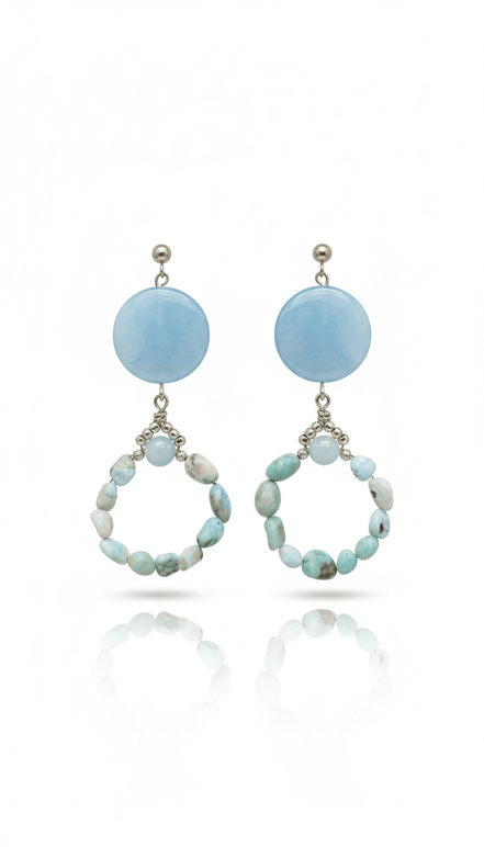 Cercei acvamarin 20 mm si larimar 4 mm - OK Lux. All rights reserved. - Earrings - 8CM - 