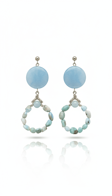 Cercei acvamarin 20 mm si larimar 4 mm - OK Lux. All rights reserved. - Earrings - 8CM - 