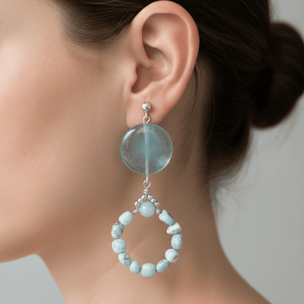 Cercei Acvamarin 20mm și Larimar 4mm cu Argint 925 - Bijuterie Handmade Laura Stoica - OK Lux. All rights reserved. - Earrings - 8CM - 