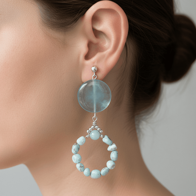 Cercei Acvamarin 20mm și Larimar 4mm cu Argint 925 - Bijuterie Handmade Laura Stoica - OK Lux. All rights reserved. - Earrings - 8CM - 