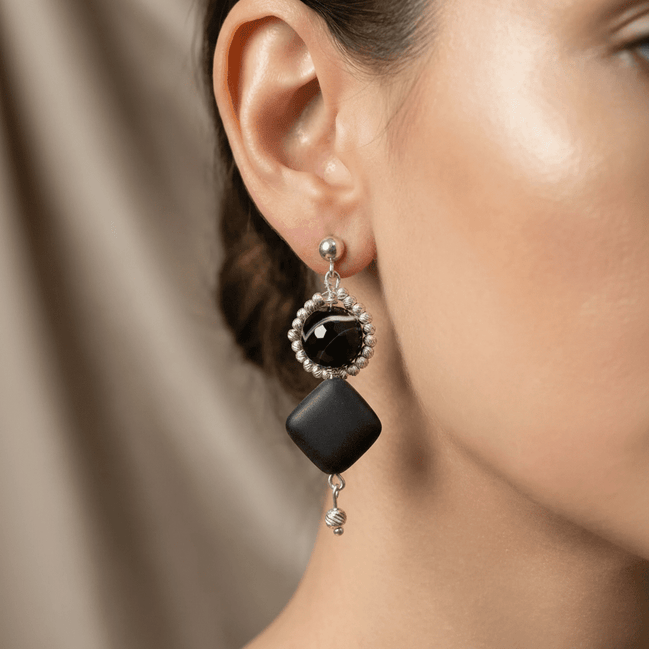 Cercei Agate Dantelate și Onix Mat cu Argint 925 - Bijuterie Handmade - OK Lux. All rights reserved. - Earrings - 