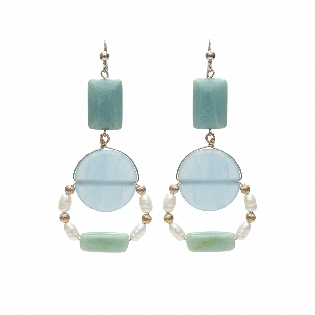 Cercei amazonit dreptunghiular 12 mm si acvamarin 20 mm - OK Lux. All rights reserved. - Earrings - 8 CM - 