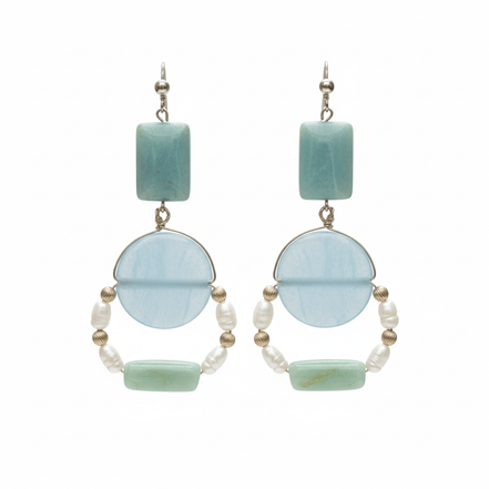 Cercei amazonit dreptunghiular 12 mm si acvamarin 20 mm - OK Lux. All rights reserved. - Earrings - 8 CM - 
