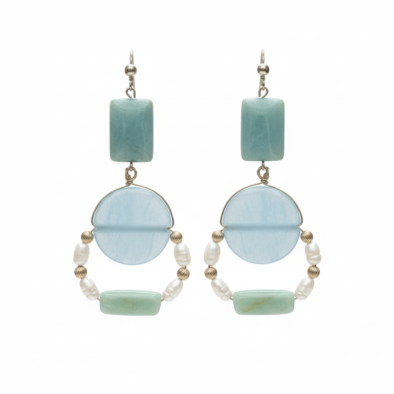 Cercei amazonit dreptunghiular 12 mm si acvamarin 20 mm - OK Lux. All rights reserved. - Earrings - 8 CM - 
