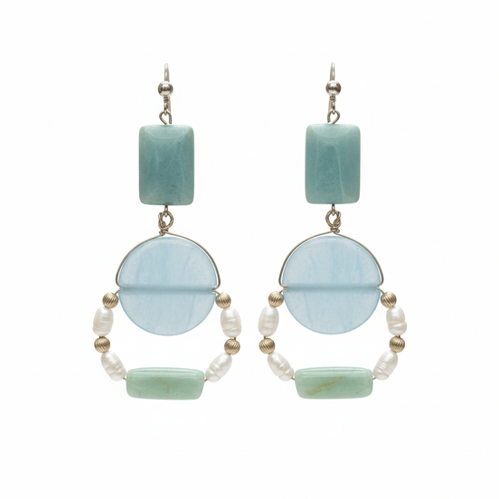 Cercei amazonit dreptunghiular 12 mm si acvamarin 20 mm - OK Lux. All rights reserved. - Earrings - 8 CM - 