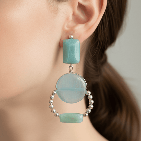 Cercei Amazonit Dreptunghiular 12mm și Acvamarin 20mm cu Argint 925 - Bijuterie Handmade Laura Stoica - OK Lux. All rights reserved. - Earrings - 8 CM - 