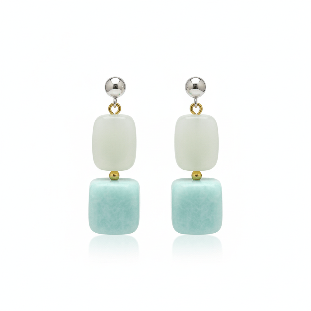 Cercei amazonit patrat 10 mm si jad 8 mm - OK Lux. All rights reserved. - Earrings - 3 CM - 