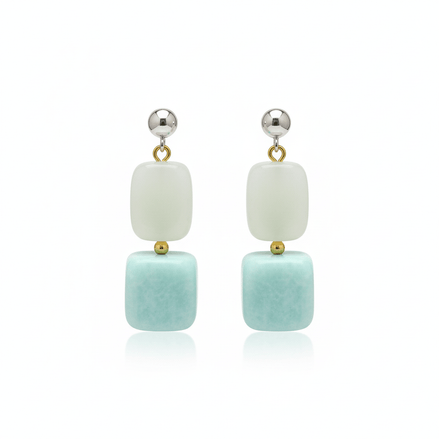 Cercei amazonit patrat 10 mm si jad 8 mm - OK Lux. All rights reserved. - Earrings - 3 CM - 