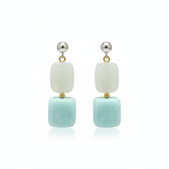 Cercei amazonit patrat 10 mm si jad 8 mm - OK Lux. All rights reserved. - Earrings - 3 CM - 