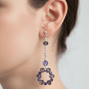 Cercei Ametist și Cristale Ochi de Pisică 8cm cu Argint 925 - Bijuterie Handmade Laura Stoica - OK Lux. All rights reserved. - Earrings - 