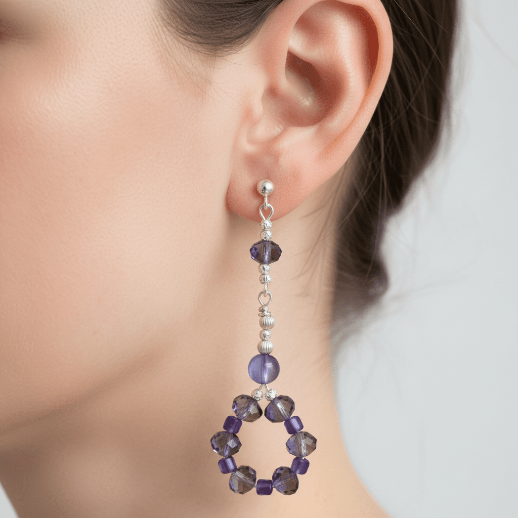 Cercei Ametist și Cristale Ochi de Pisică 8cm cu Argint 925 - Bijuterie Handmade Laura Stoica - OK Lux. All rights reserved. - Earrings - 