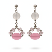 Cercei argint 925 cu cuart roz 12 mm, agate roz 12 mm si cristale 8 mm - OK Lux. All rights reserved. - Earrings - 6 CM - 
