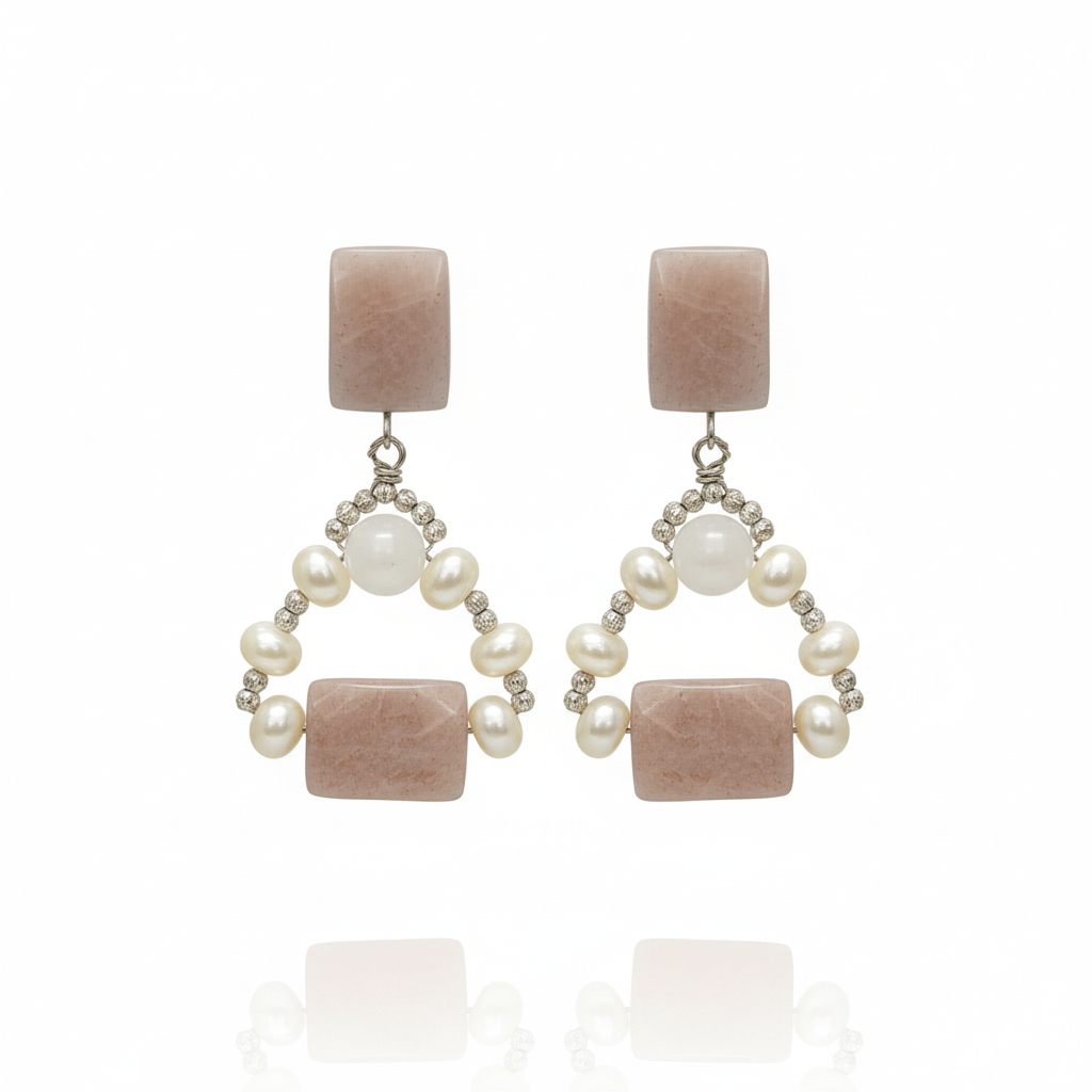 Cercei argint 925 cu cuart strawberry si perle 8 mm - OK Lux. All rights reserved. - Earrings - 7.5 CM - 