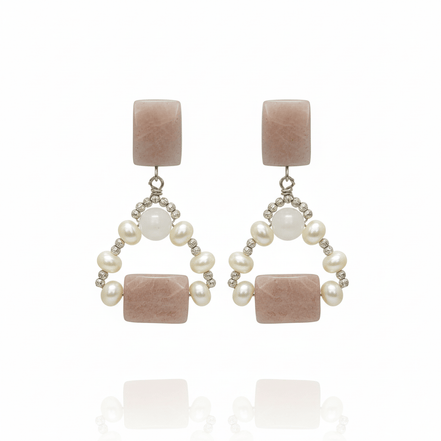 Cercei argint 925 cu cuart strawberry si perle 8 mm - OK Lux. All rights reserved. - Earrings - 7.5 CM - 