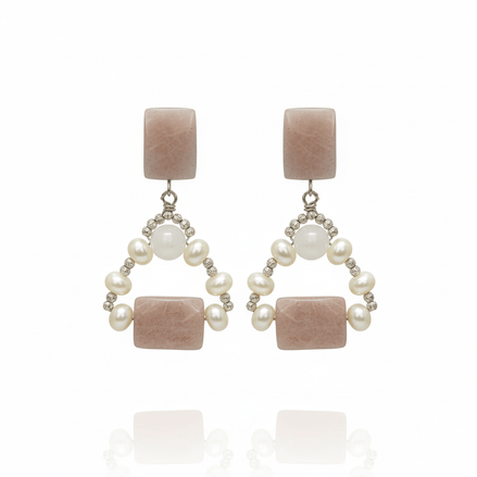 Cercei argint 925 cu cuart strawberry si perle 8 mm - OK Lux. All rights reserved. - Earrings - 7.5 CM - 