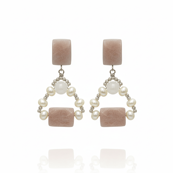 Cercei argint 925 cu cuart strawberry si perle 8 mm - OK Lux. All rights reserved. - Earrings - 7.5 CM - 