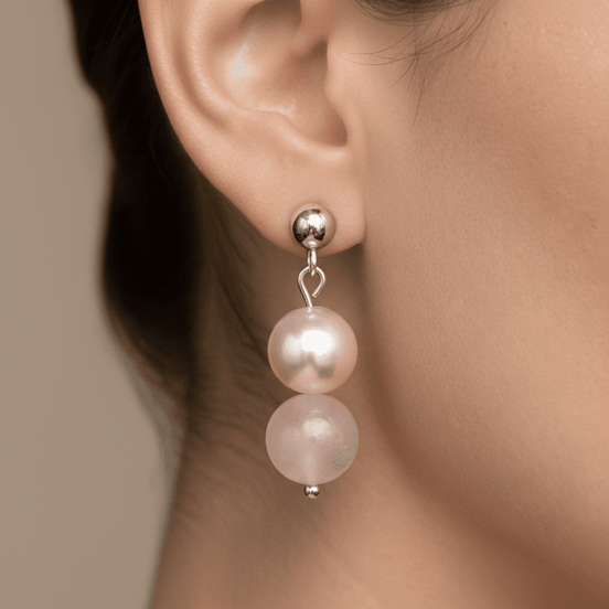 Cercei Cuarț Roz și Perle Naturale de Cultură cu Argint 925 - Bijuterie Handmade Laura Stoica - OK Lux. All rights reserved. - Earrings - 