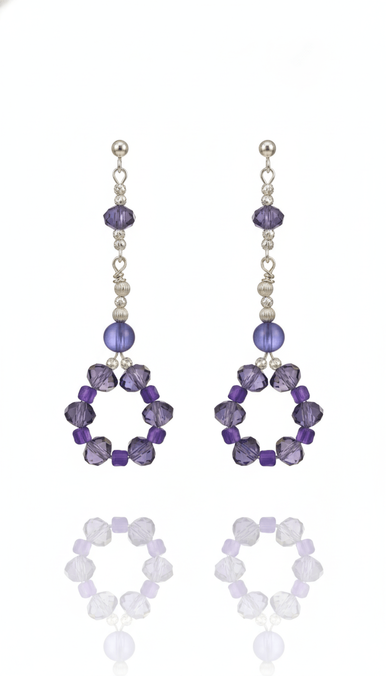 Cercei din argint 925 cu ametist, cristale ochi de pisică și design elegant de 8 cm - OK Lux. All rights reserved. - Earrings - 