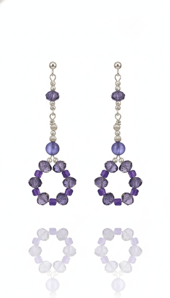 Cercei din argint 925 cu ametist, cristale ochi de pisică și design elegant de 8 cm - OK Lux. All rights reserved. - Earrings - 