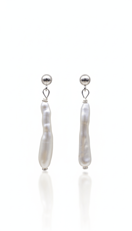 Cercei din argint 925 cu perle naturale Baroque de 4 cm - OK Lux. All rights reserved. - Earrings - 