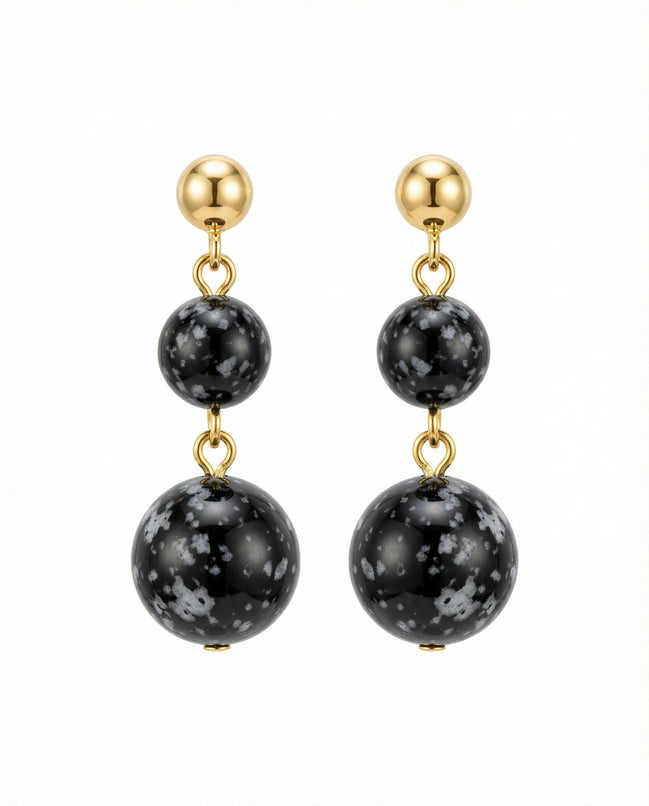 Cercei din obsidian cu tortițe placate cu aur - OK Lux. All rights reserved. - Earrings - 