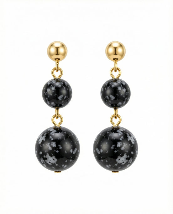 Cercei din obsidian cu tortițe placate cu aur - OK Lux. All rights reserved. - Earrings - 