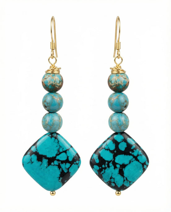 Cercei din turcoaz reconstruit cu tortite placate cu aur - OK Lux. All rights reserved. - Earrings - 