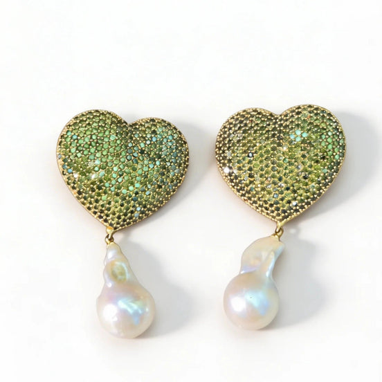 Cercei Inimă cu Perle Baroc & Zirconiu – Oțel Inoxidabil Placat cu Aur 24K - OK Lux. All rights reserved. - Earrings - 