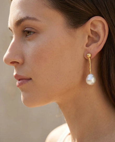 Cercei Pearl Drop – Oțel placat Aur 24K - OK Lux. All rights reserved. - Earrings - 
