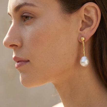 Cercei Pearl Drop – Oțel placat Aur 24K - OK Lux. All rights reserved. - Earrings - 