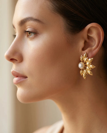 Cercei Pearl Radiance – Oțel placat Aur 24K - OK Lux. All rights reserved. - Earrings - 