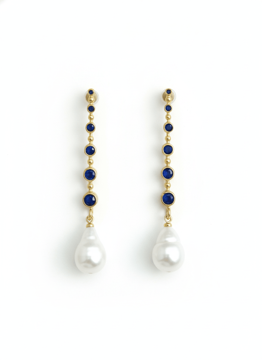 Cercei Pearl Sapphire – Aur 24K - OK Lux. All rights reserved. - Earrings - 
