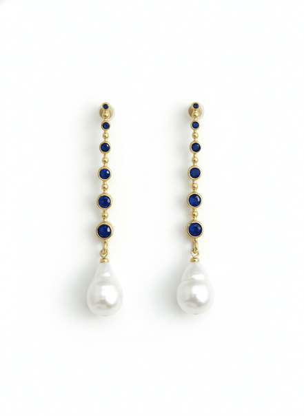 Cercei Pearl Sapphire – Aur 24K - OK Lux. All rights reserved. - Earrings - 
