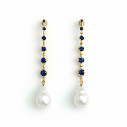 Cercei Pearl Sapphire – Aur 24K - OK Lux. All rights reserved. - Earrings - 