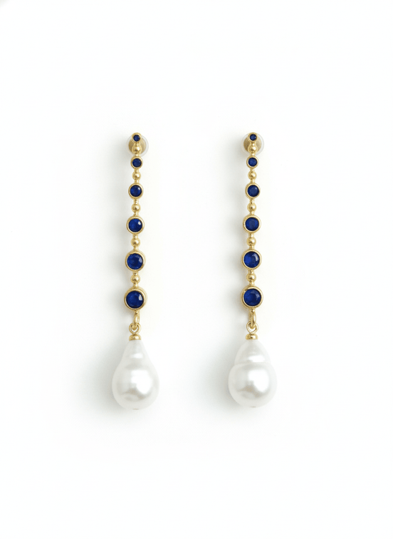Cercei Pearl Sapphire – Aur 24K - OK Lux. All rights reserved. - Earrings - 