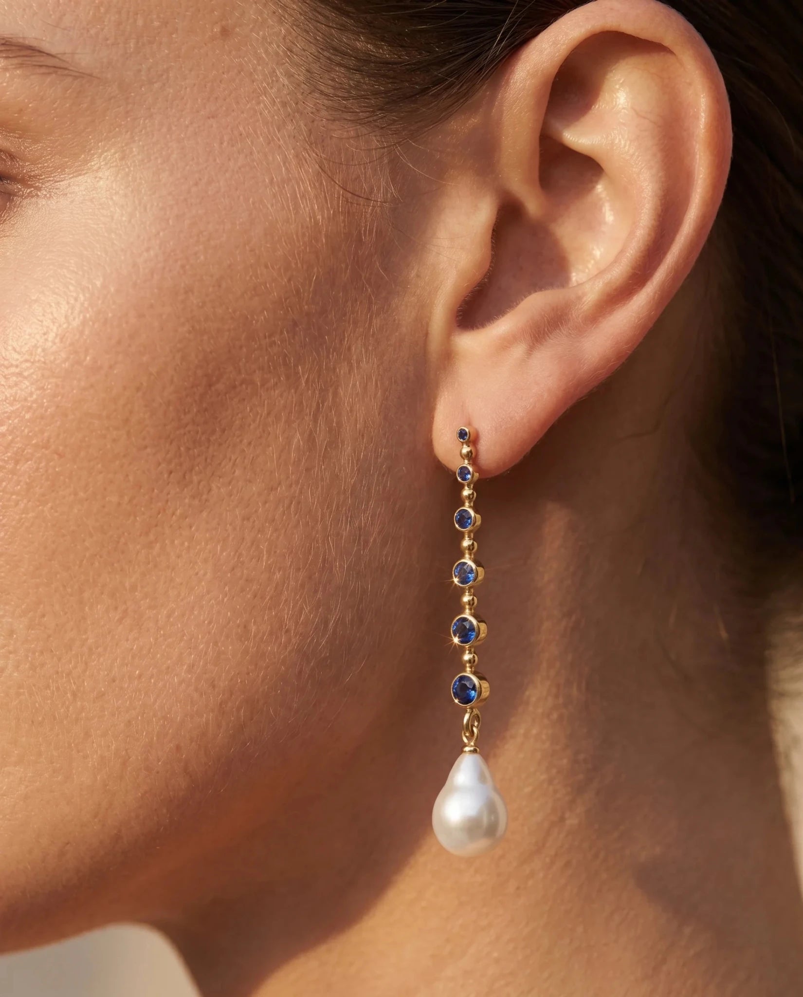 Cercei Pearl Sapphire – Oțel placat Aur 24K - OK Lux. All rights reserved. - Earrings - 
