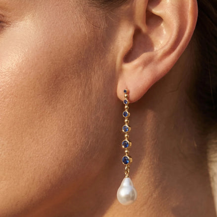 Cercei Pearl Sapphire – Oțel placat Aur 24K - OK Lux. All rights reserved. - Earrings - 