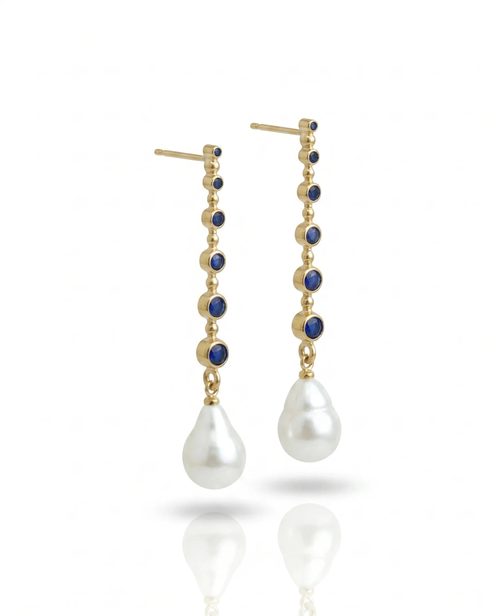 Cercei Pearl Sapphire – Oțel placat Aur 24K - OK Lux. All rights reserved. - Earrings - 